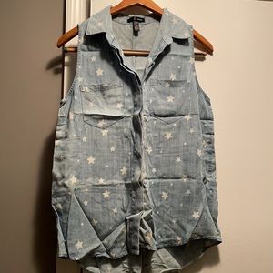 Aqua Denim Tank with Stars